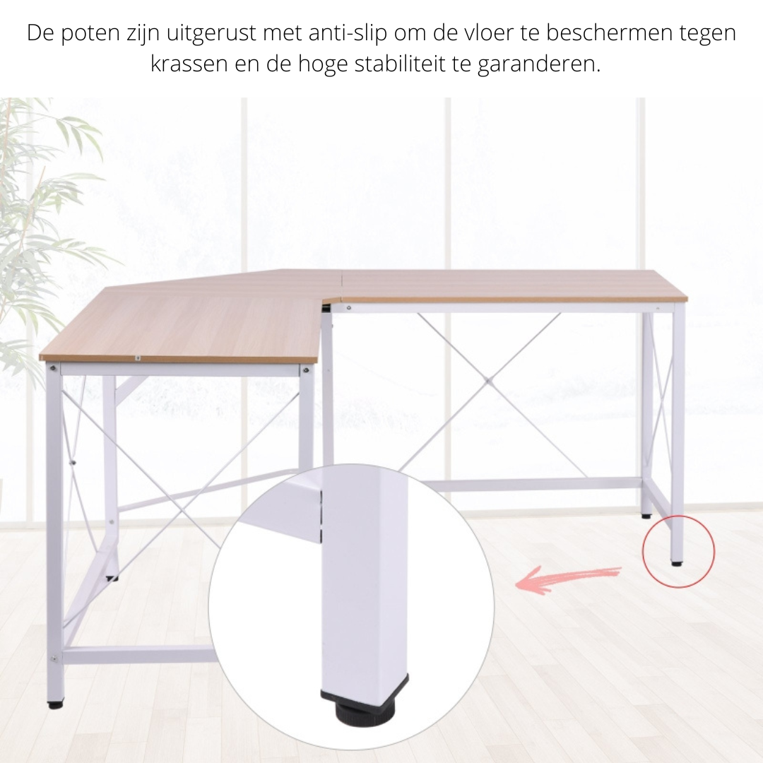 Modern wit hoekbureau 150x150 cm– Ruimtebesparend design voor werk of studie