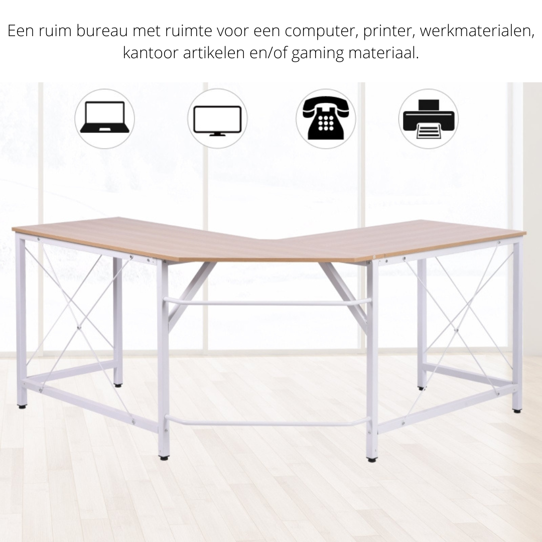 Modern wit hoekbureau 150x150 cm– Ruimtebesparend design voor werk of studie
