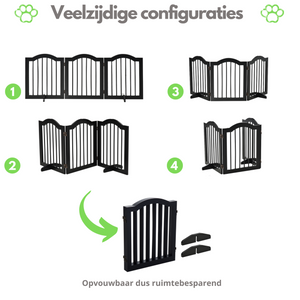 Opvouwbaar hondenhek van zwart MDF 154,5 cm voor flexibele afscheiding met meerdere configuraties en ruimtebesparing