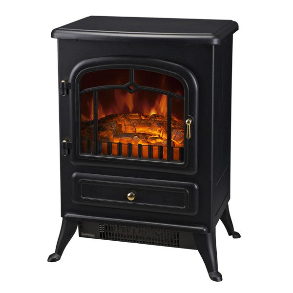 Vrijstaande elektrische sfeerhaard 1850W – Zwart met klassiek design