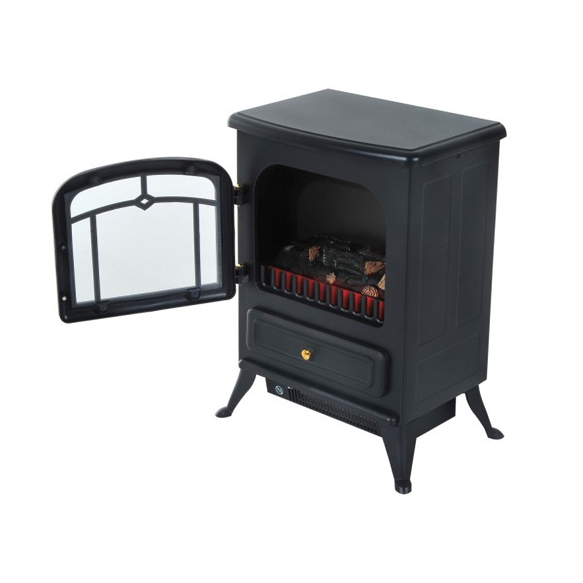 Vrijstaande elektrische sfeerhaard 1850W – Zwart met klassiek design