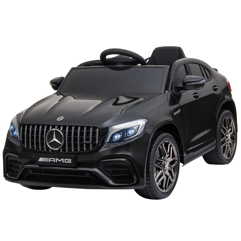 Zwarte elektrische kinderauto AMG – met afstandsbediening en realistisch vlameffect