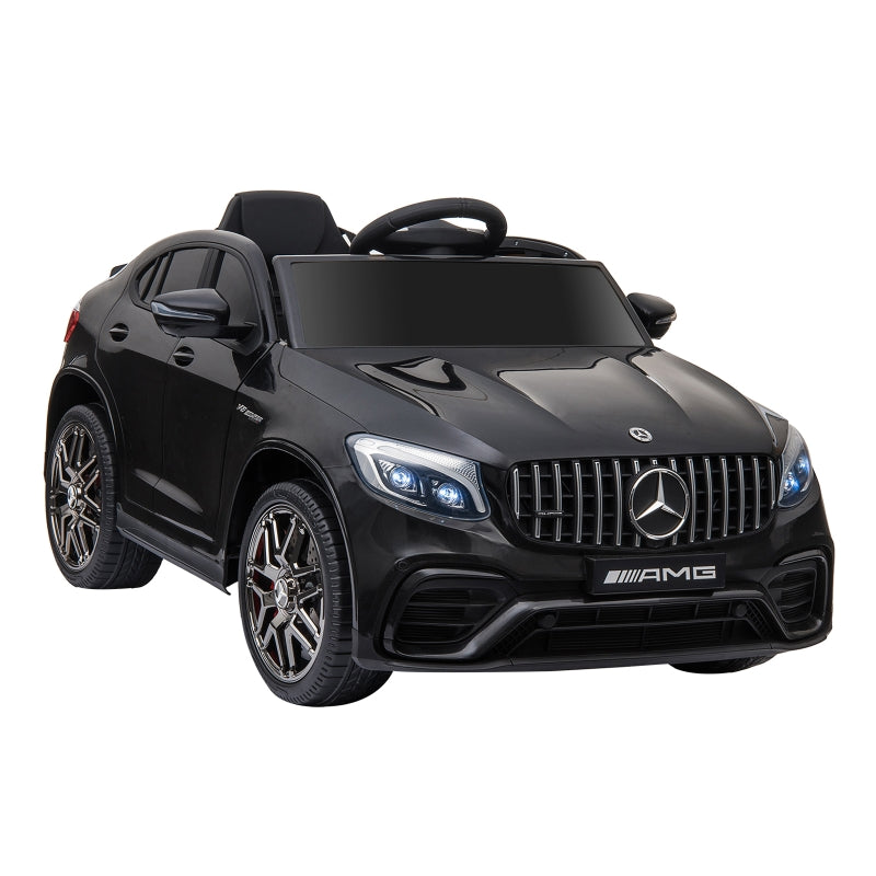 Zwarte elektrische kinderauto AMG – met afstandsbediening en realistisch vlameffect