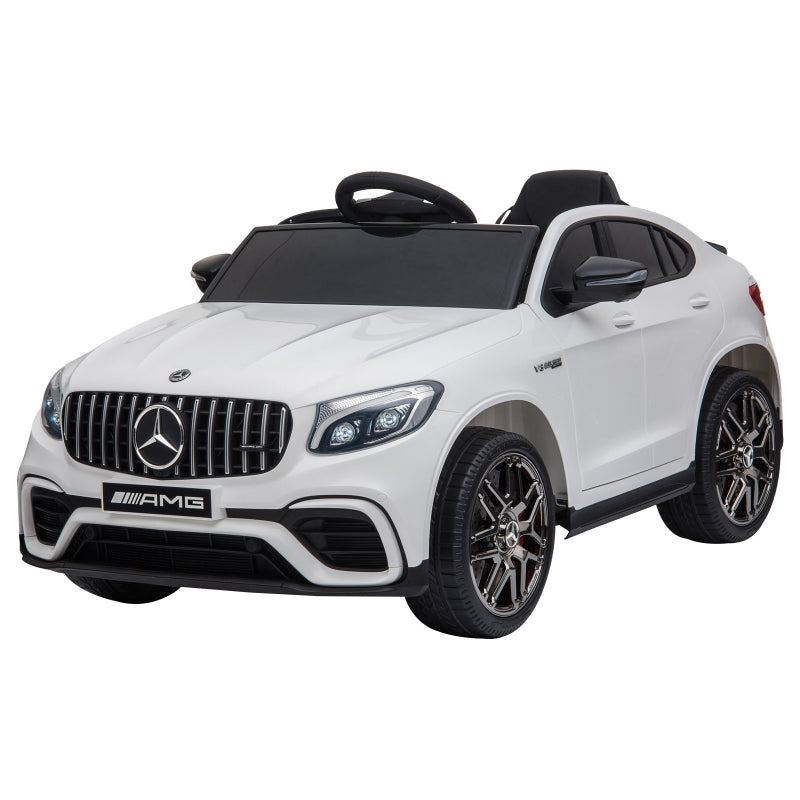 Witte elektrische kinderauto AMG – met afstandsbediening en muziekfuncties