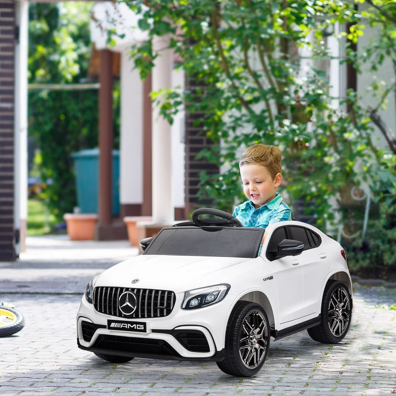 Witte elektrische kinderauto AMG – met afstandsbediening en muziekfuncties