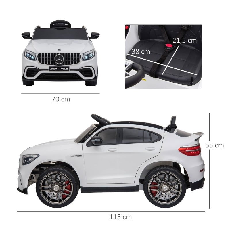 Witte elektrische kinderauto AMG – met afstandsbediening en muziekfuncties