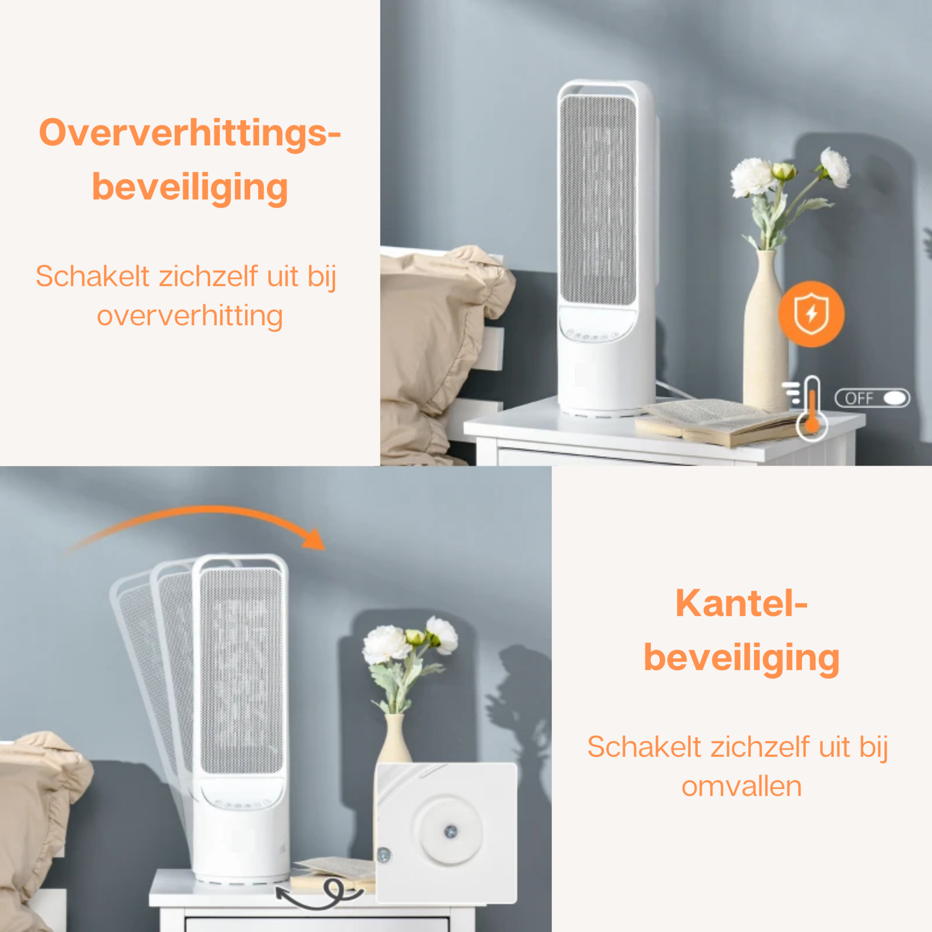 Keramische kachel 2000W wit zwart – met afstandsbediening en Regelbare thermostaat