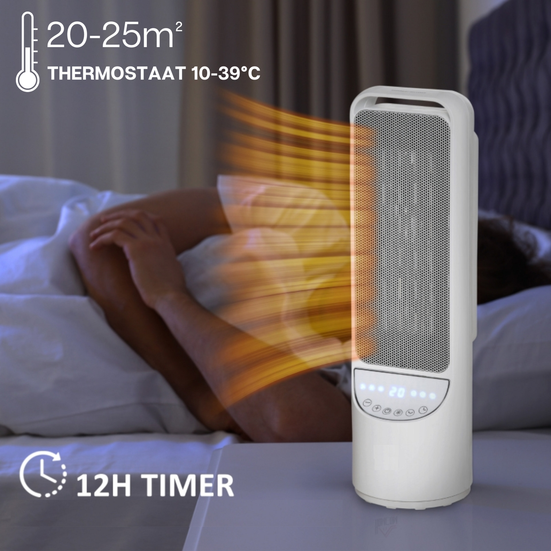 Keramische kachel 2000W wit zwart – met afstandsbediening en Regelbare thermostaat