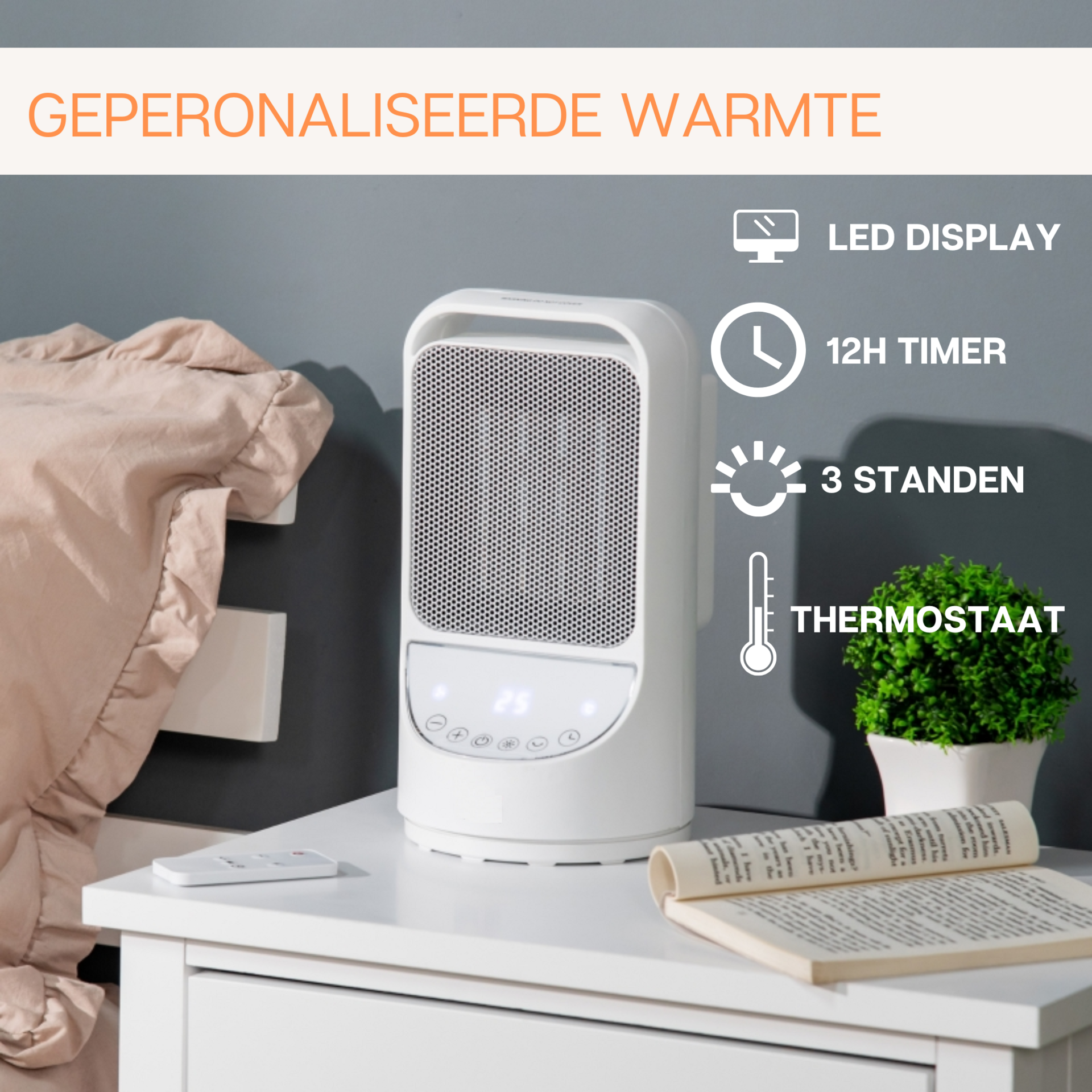 Keramische kachel 1500W wit zwart – met afstandsbediening en Regelbare thermostaat