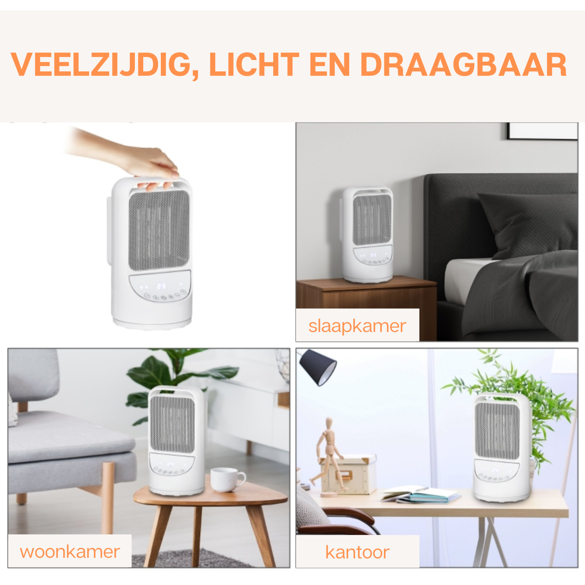 Keramische kachel 1500W wit zwart – met afstandsbediening en Regelbare thermostaat
