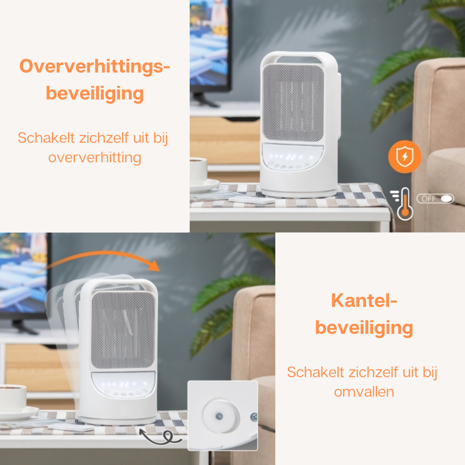 Keramische kachel 1500W wit zwart – met afstandsbediening en Regelbare thermostaat
