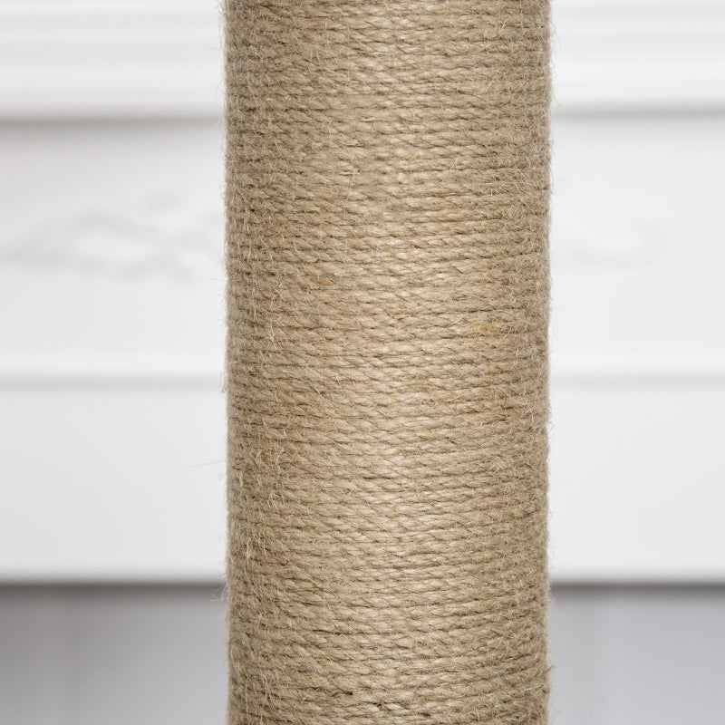 Grijze krabpaal met kattenhuis – 67×38,5×114 cm, sisalpalen en meerdere verdiepingen