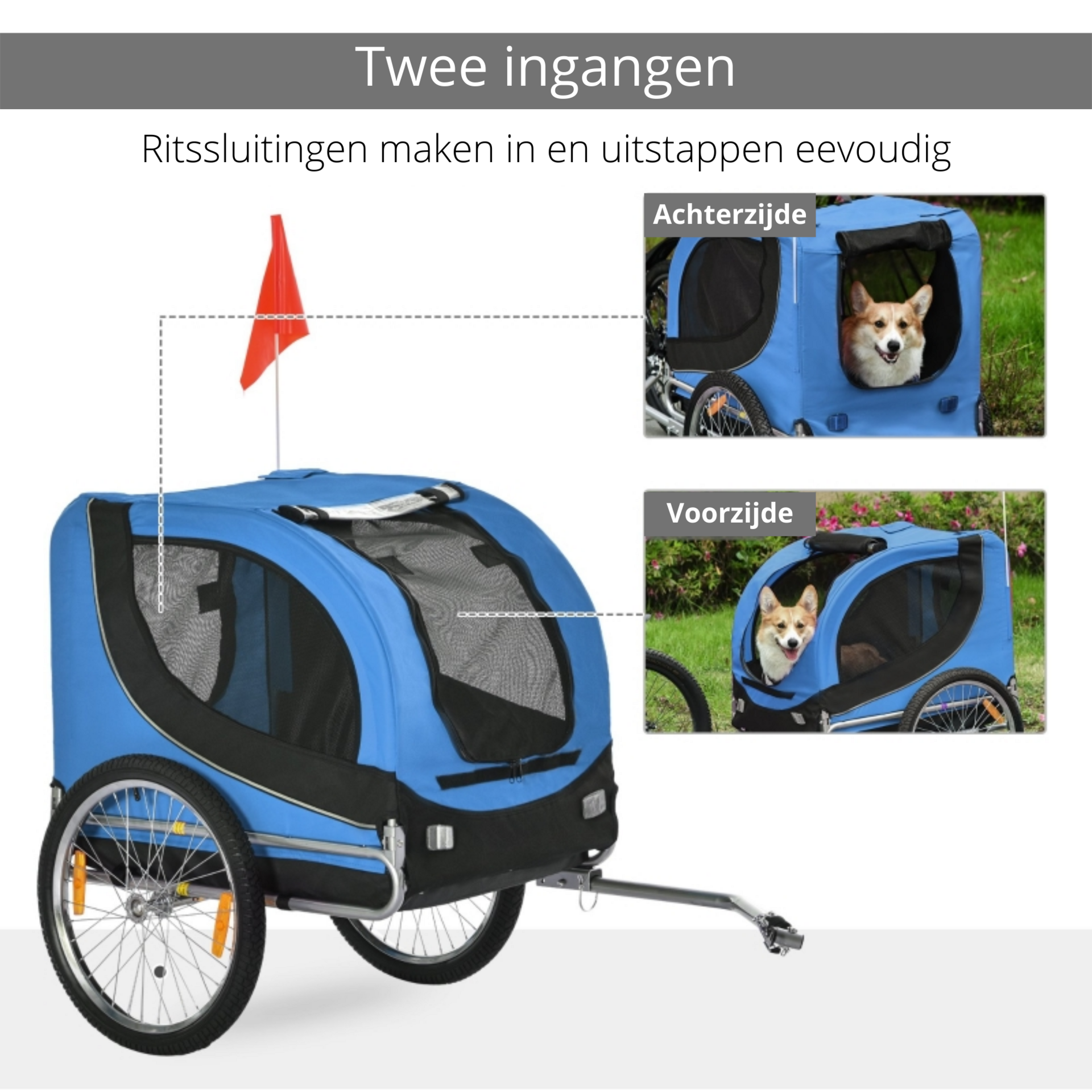 Opvouwbare hondenfietskar blauw zwart – stevig, ruim en veilig vervoer