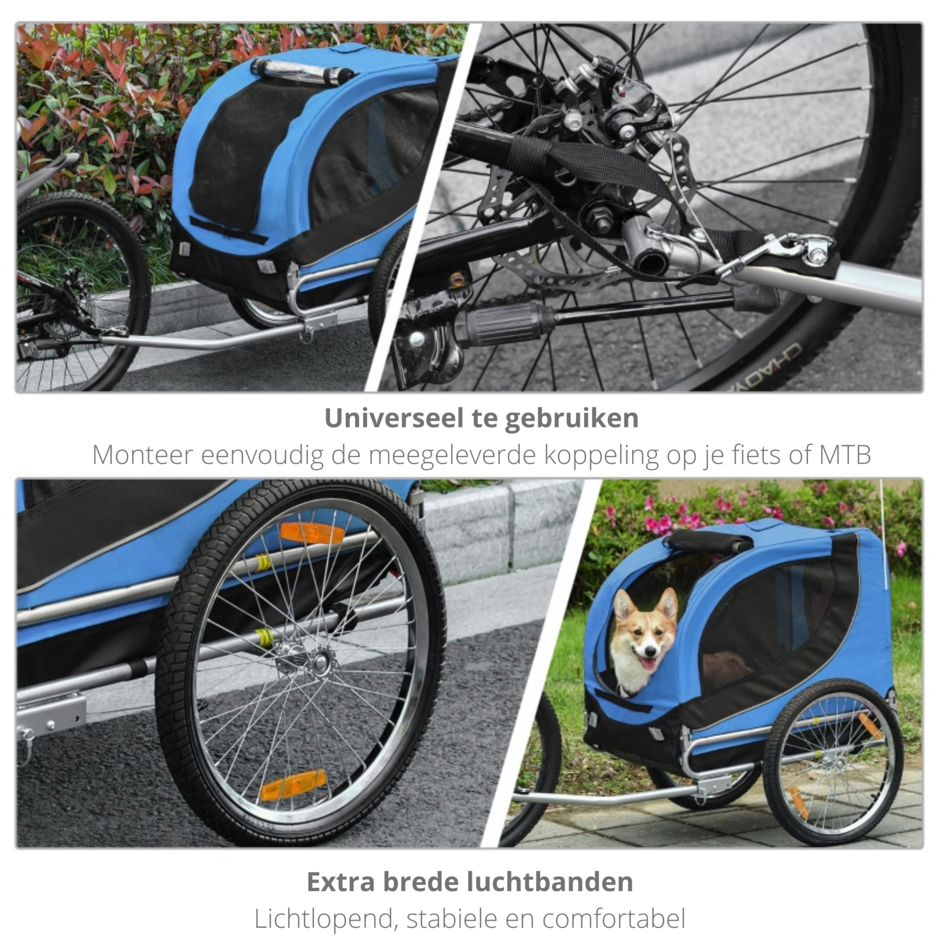 Opvouwbare hondenfietskar blauw zwart – stevig, ruim en veilig vervoer