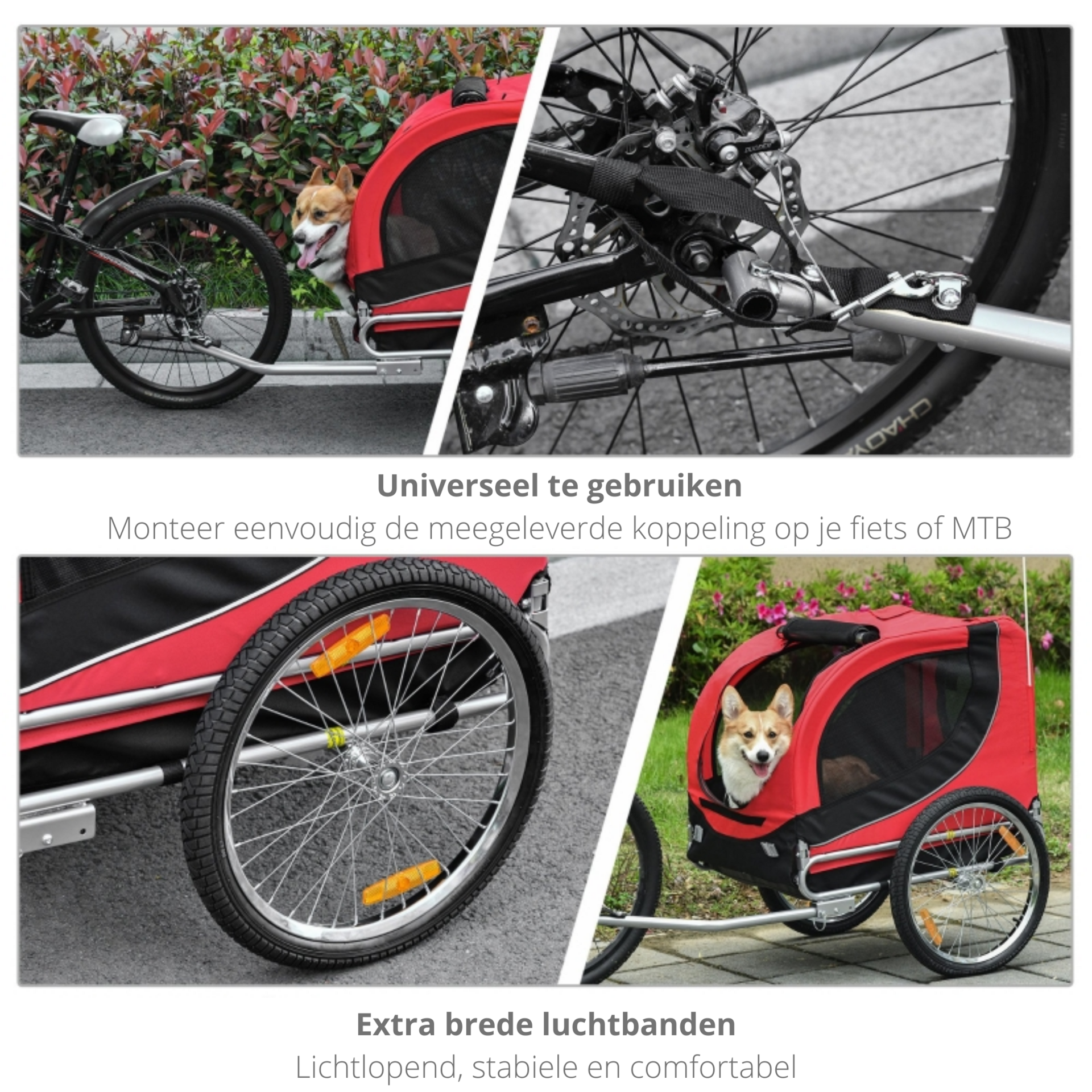 Hondenfietskar 130x90x110 cm rood zwart voor veilige en comfortabele fietstochte