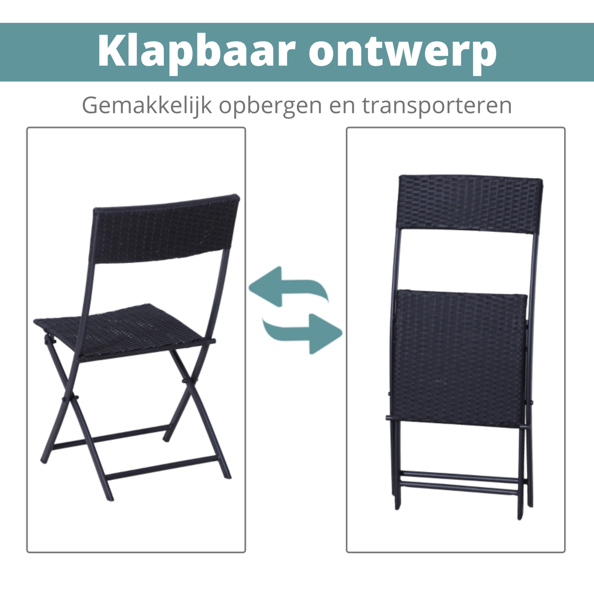 3-delige zwarte polyrotan bistroset, perfect voor tuin en balkon