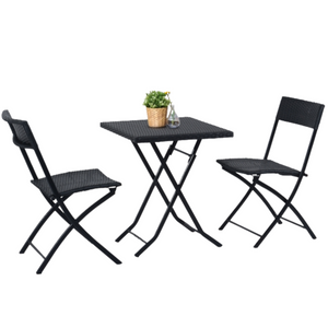 3-delige zwarte polyrotan bistroset perfect voor tuin en balkon met inklapbare stoelen en tafel