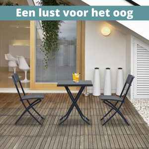 3-delige zwarte polyrotan bistroset perfect voor tuin en balkon met inklapbare stoelen en stevig tafelblad