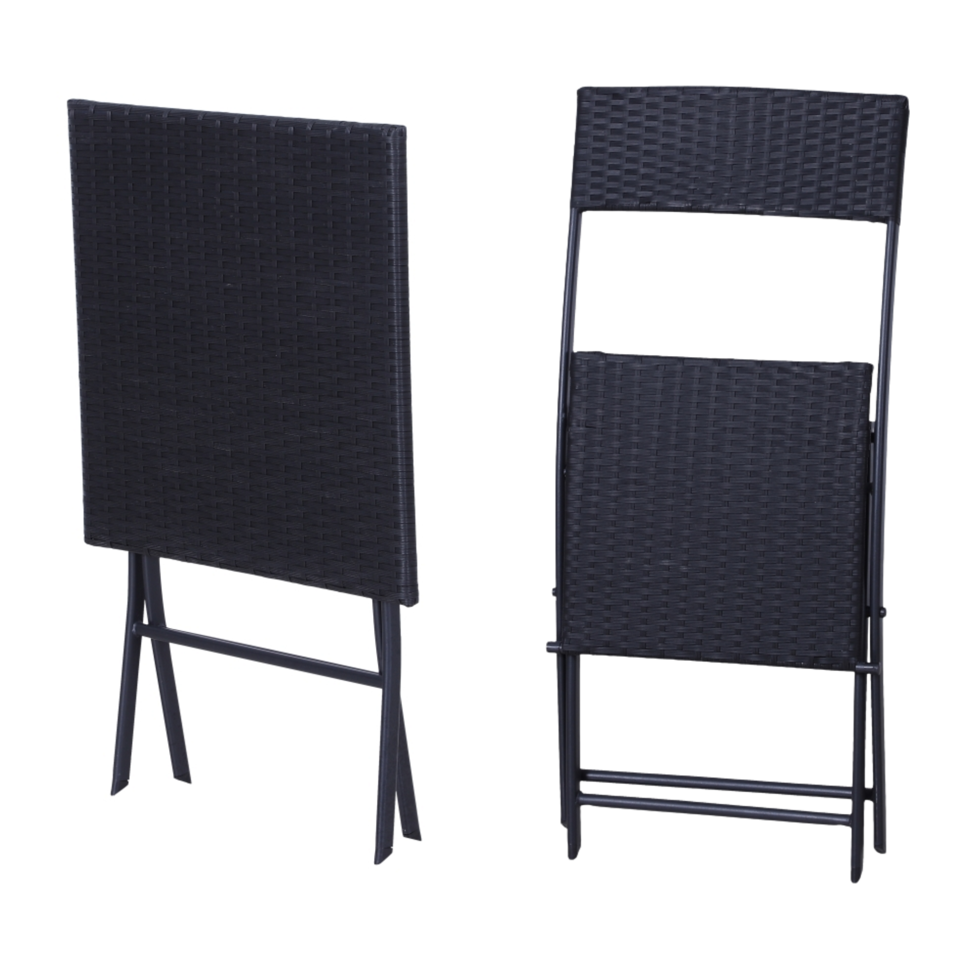 3-delige zwarte polyrotan bistroset, perfect voor tuin en balkon