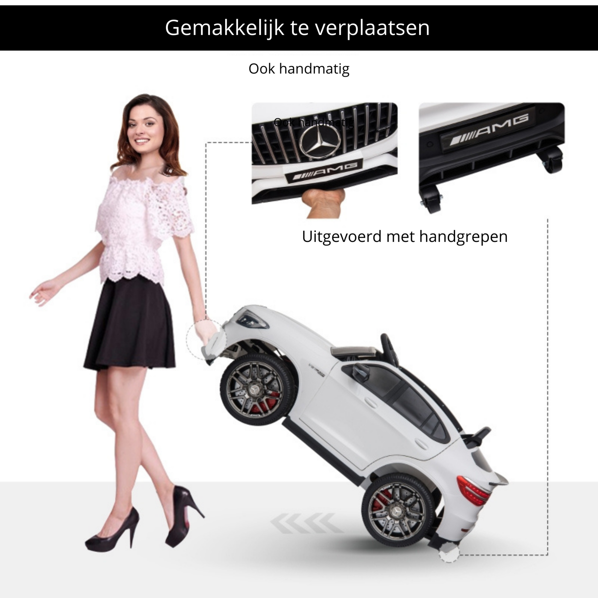 Witte elektrische kinderauto AMG – met afstandsbediening en muziekfuncties