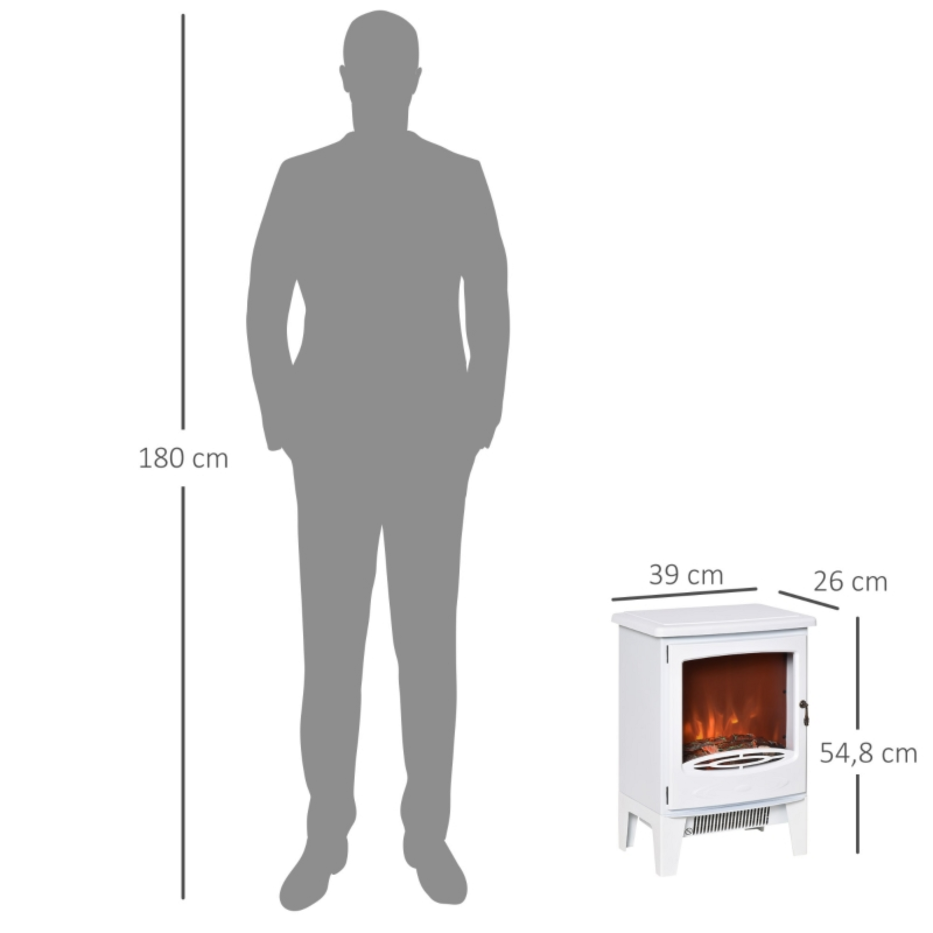 Witte elektrische sfeerhaard 1800 W – realistisch vlameffect en energiezuinige thermostaat