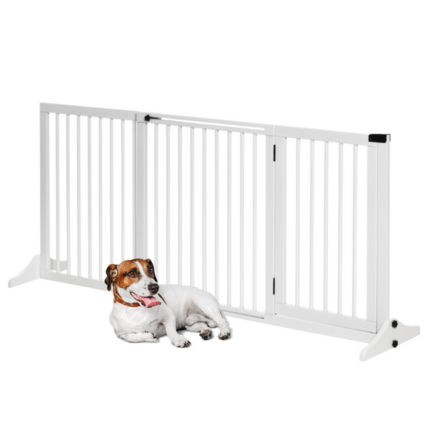 Verstelbaar wit hondenhek 113-166x71 cm – veilig en praktisch voor trappen