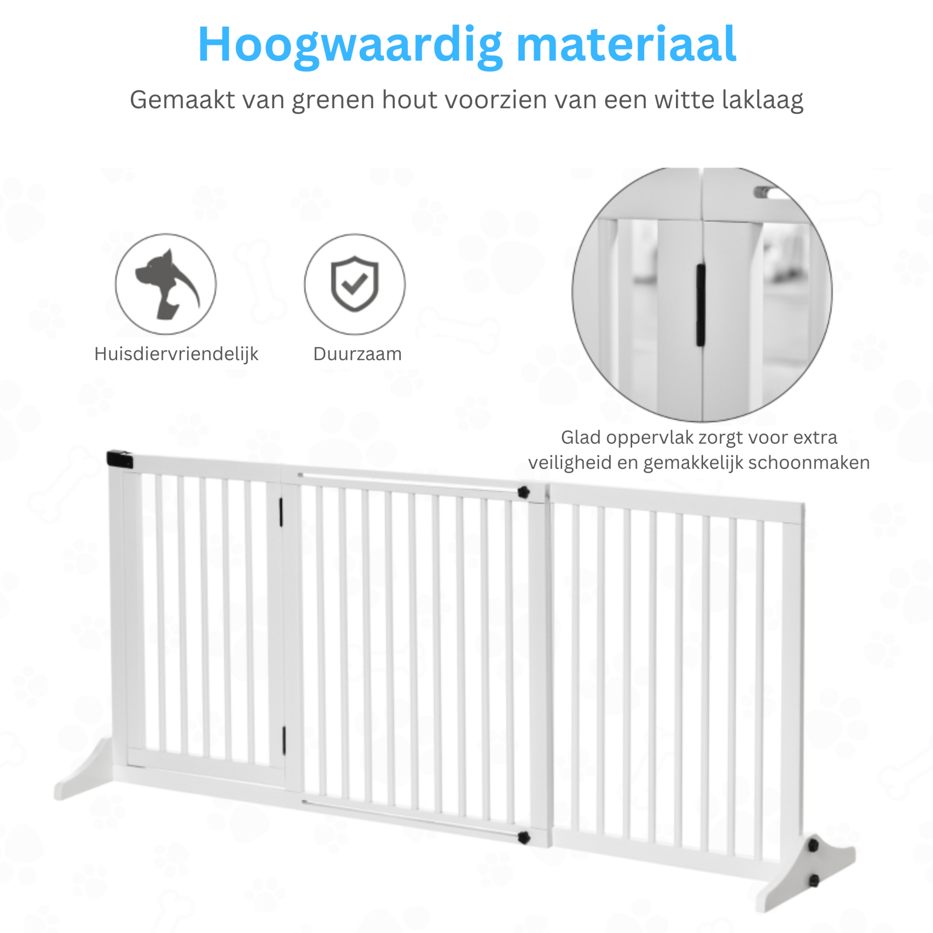 Verstelbaar wit hondenhek 113-166x71 cm – veilig en praktisch voor trappen