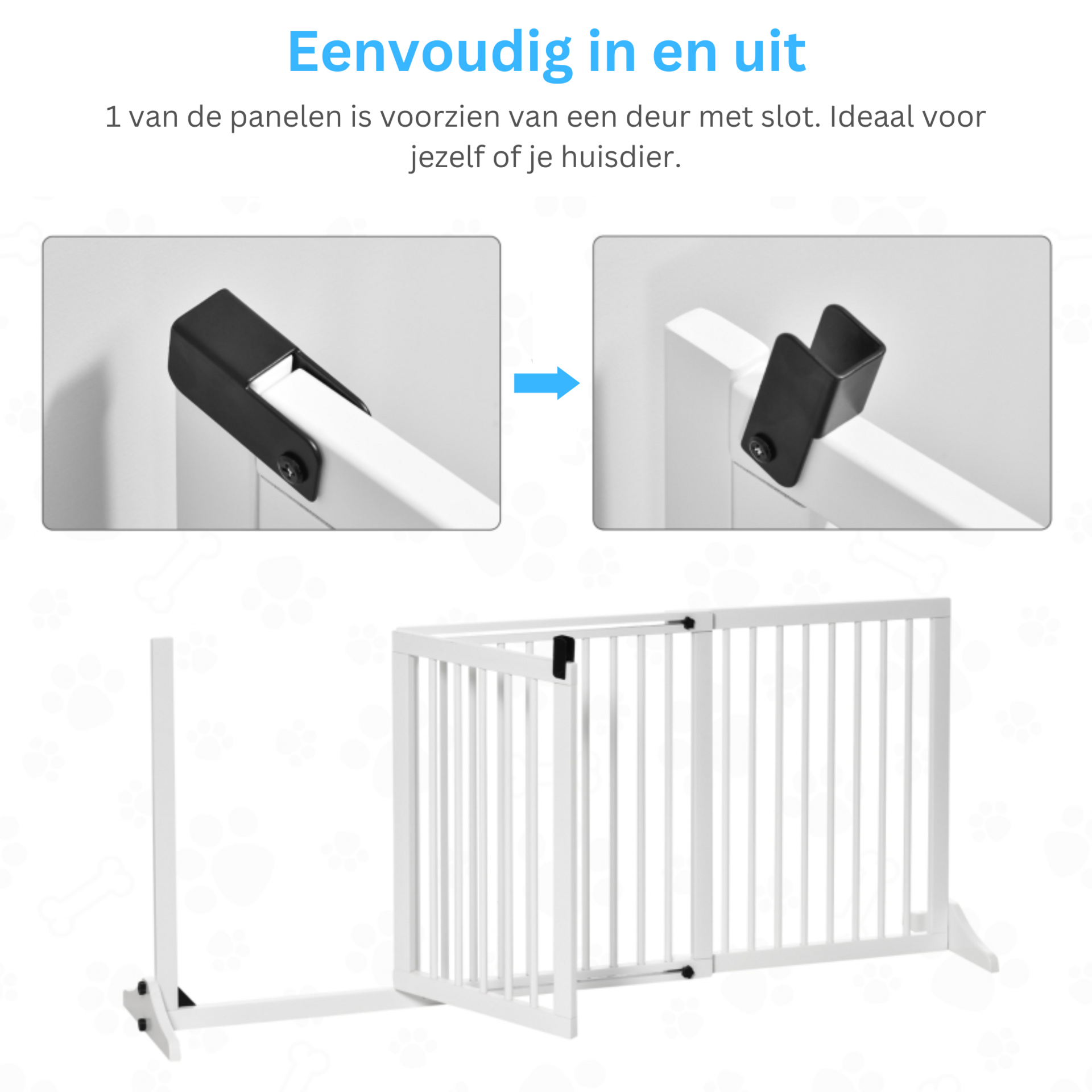Verstelbaar wit hondenhek 113-166x71 cm – veilig en praktisch voor trappen