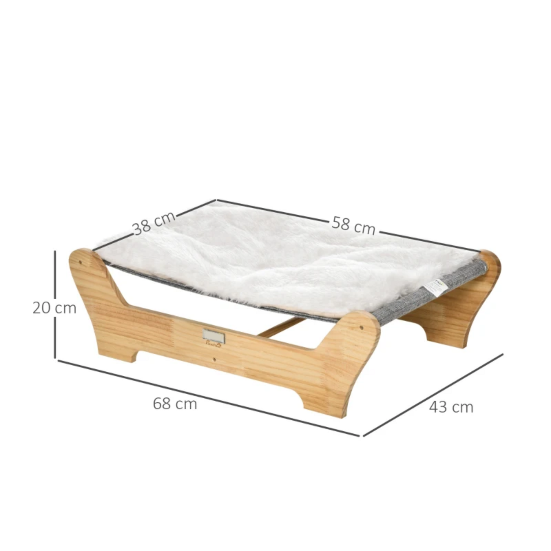 Houten kattenhangmat 68x43x20 cm – verhoogd comfort met pluche kussen