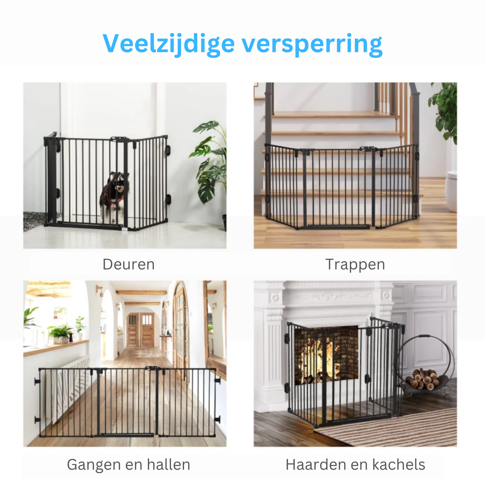 Stevig zwart haardscherm 203x76 cm – optimale vonkenbescherming voor je open haard