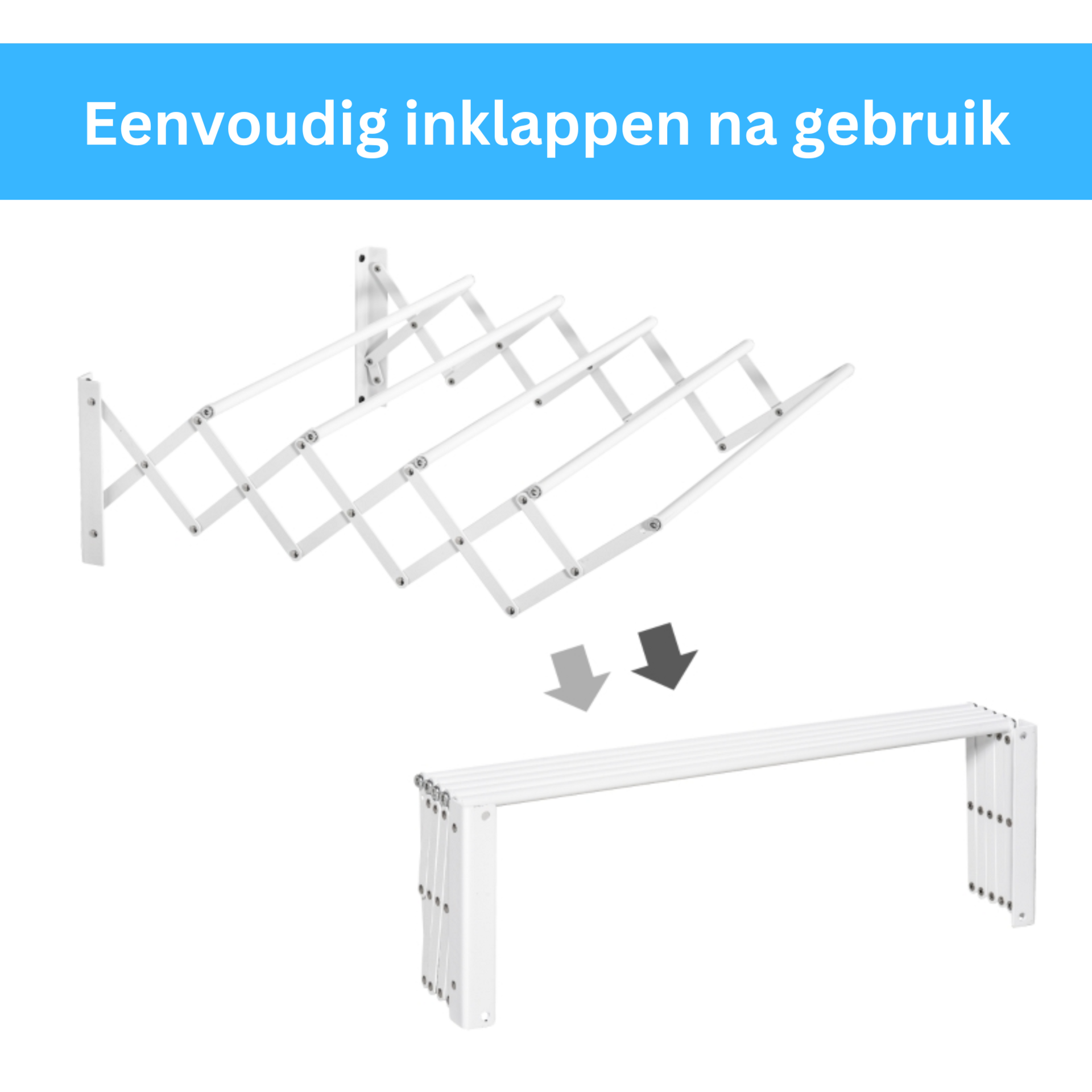 Uittrekbaar wit wanddroogrek 64x60x20 cm – ruimtebesparend en praktisch