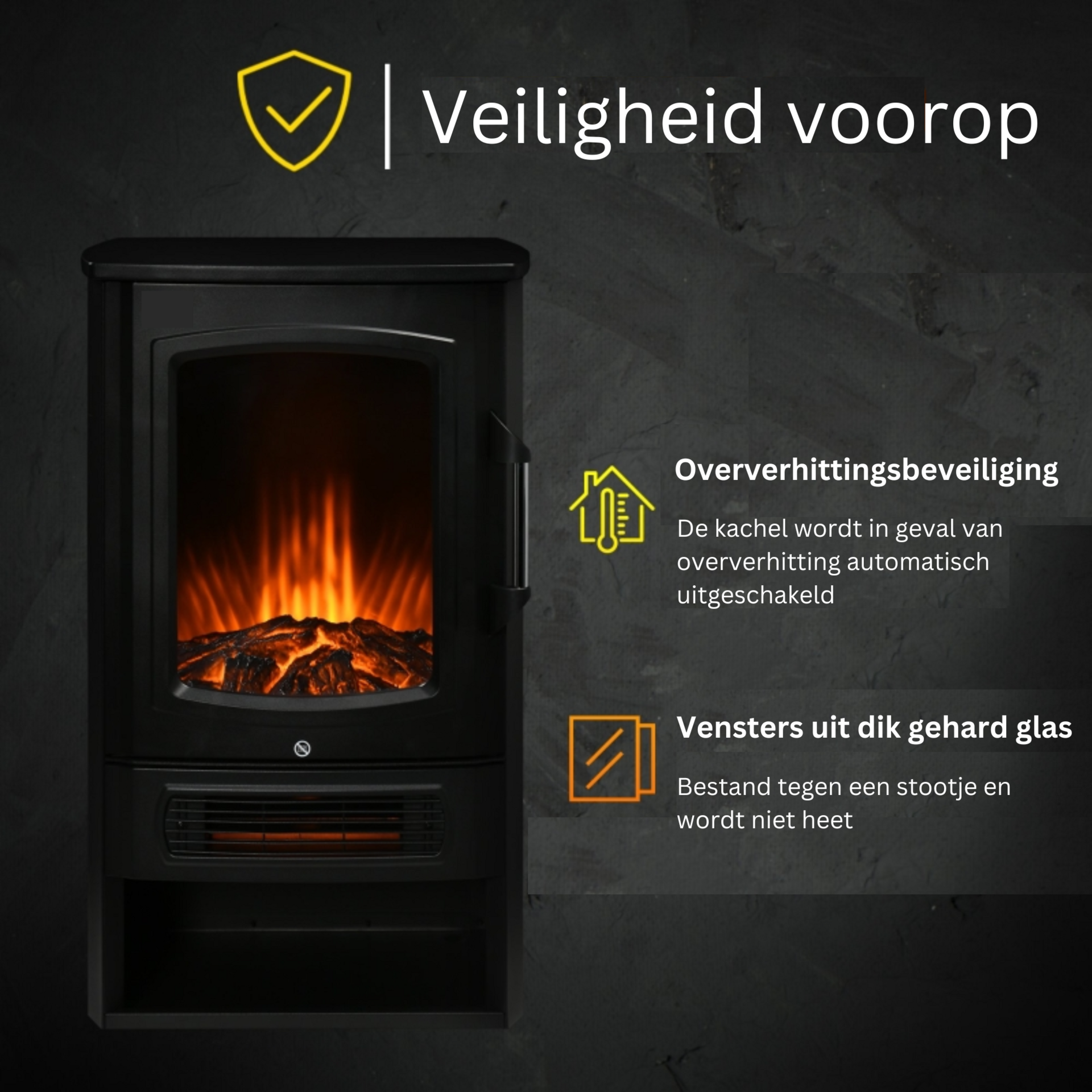 Vrijstaande elektrische sfeerhaard 2000W met zijruiten – stijlvolle warmte en gezelligheid