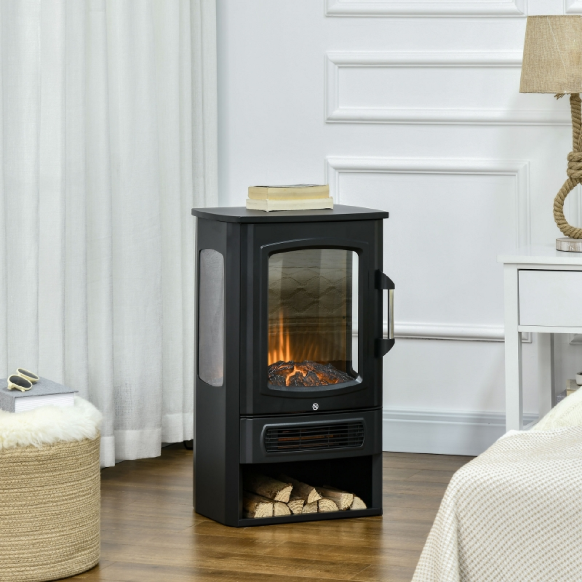 Vrijstaande elektrische sfeerhaard 2000W met zijruiten – stijlvolle warmte en gezelligheid