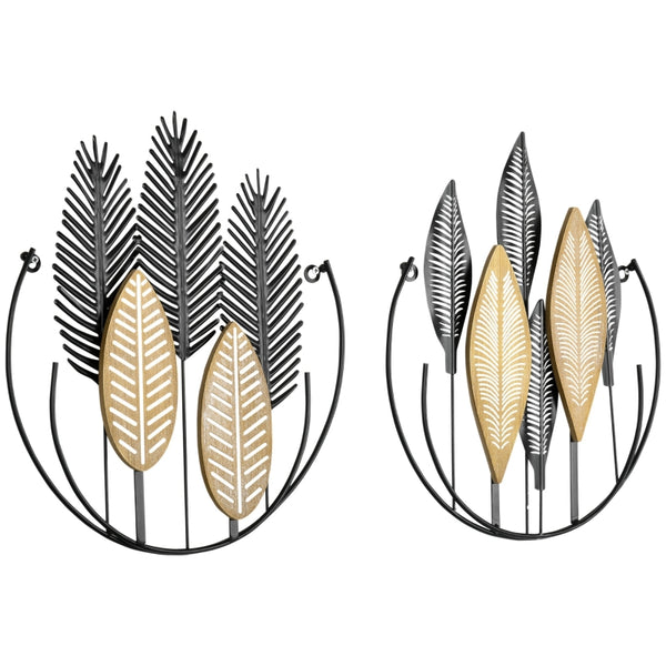 Set van 2 metalen wanddecoraties 40x46 cm in zwart en goud – modern en elegant