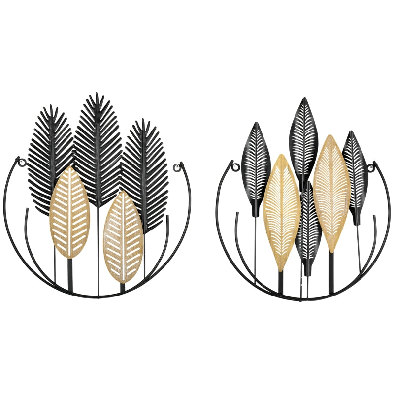 Set van 2 metalen wanddecoraties 40x46 cm in zwart en goud – modern en elegant