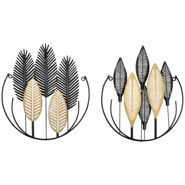 Set van 2 metalen wanddecoraties 40x46 cm in zwart en goud – modern en elegant
