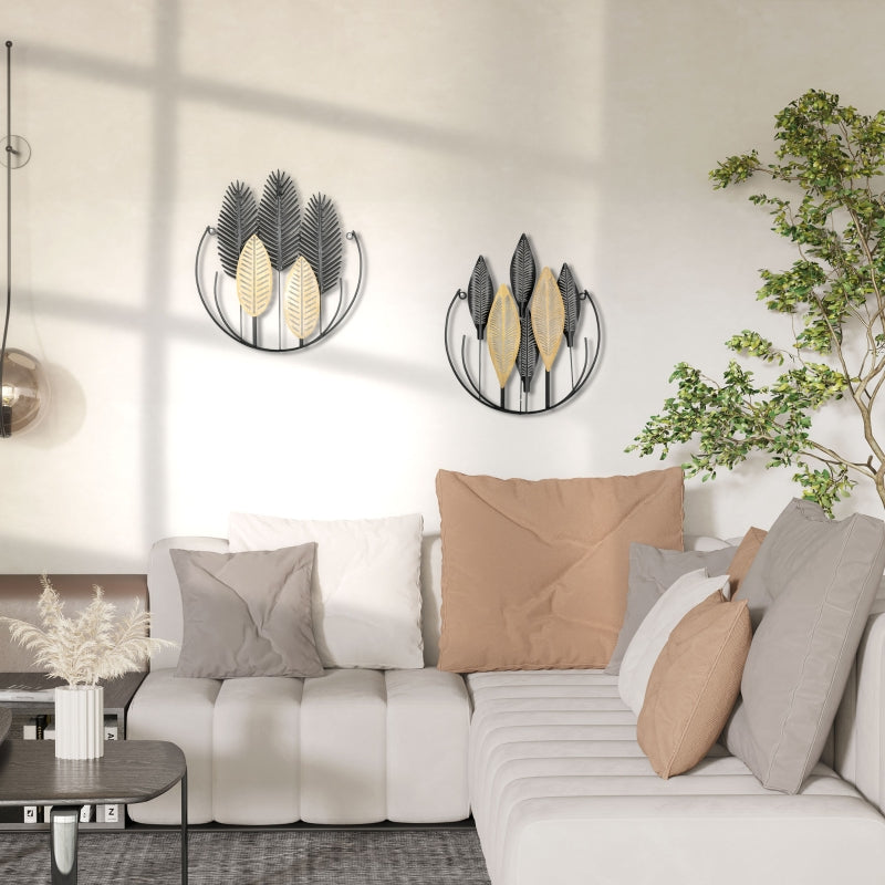 Set van 2 metalen wanddecoraties 40x46 cm in zwart en goud – modern en elegant