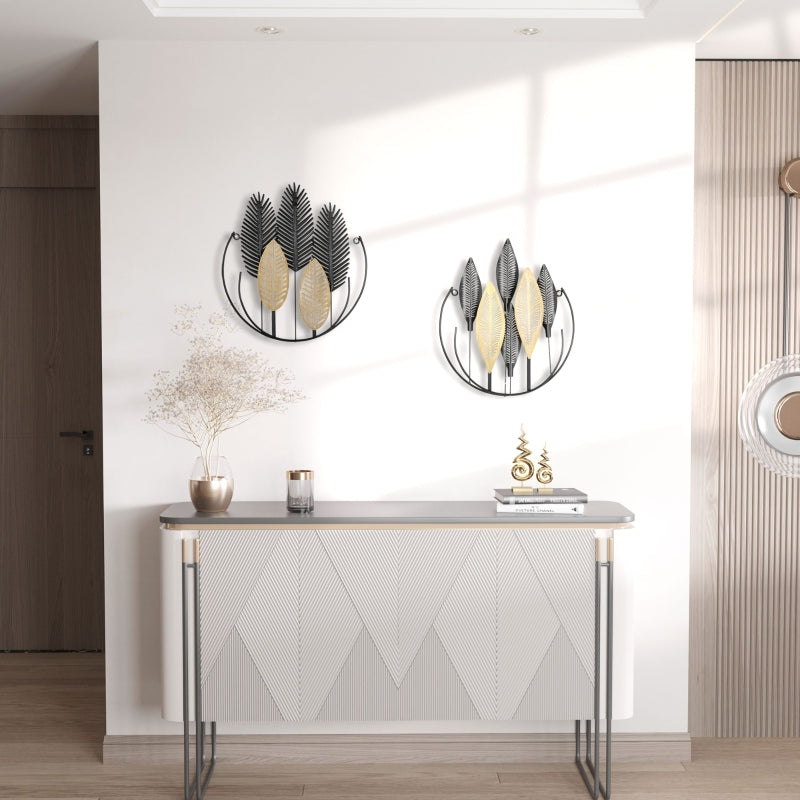 Set van 2 metalen wanddecoraties 40x46 cm in zwart en goud – modern en elegant