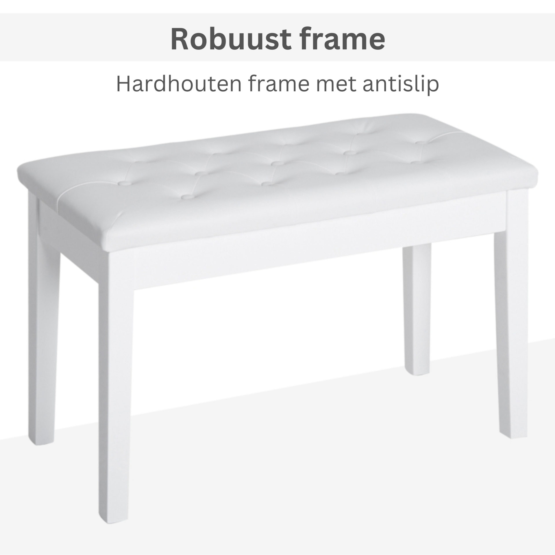 Klassieke witte pianokruk met opbergruimte – stijlvol en praktisch