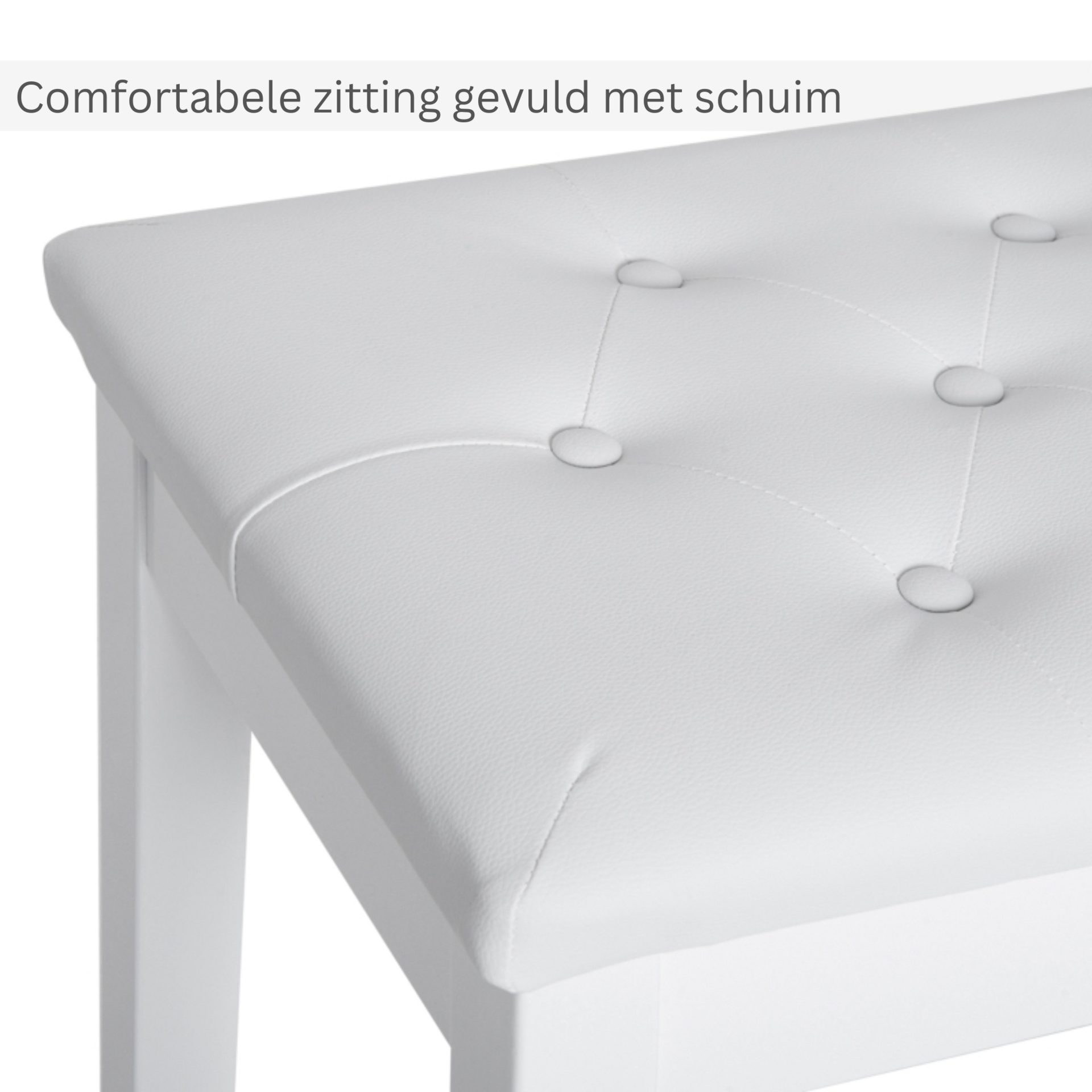 Klassieke witte pianokruk met opbergruimte – stijlvol en praktisch
