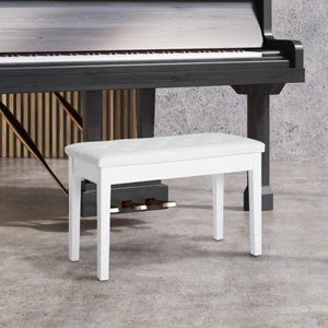 Klassieke witte pianokruk met opbergruimte – stijlvol en praktisch met zachte zitting en stevig houten frame