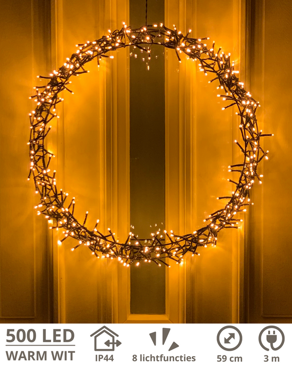 Verlichte kerstkrans Ø59 cm met 500 LED's – sfeervolle decoratie voor binnen en buiten