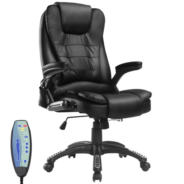 Comfortabele zwarte bureaustoel met verwarming en massage – kunstleer en ergonomisch design