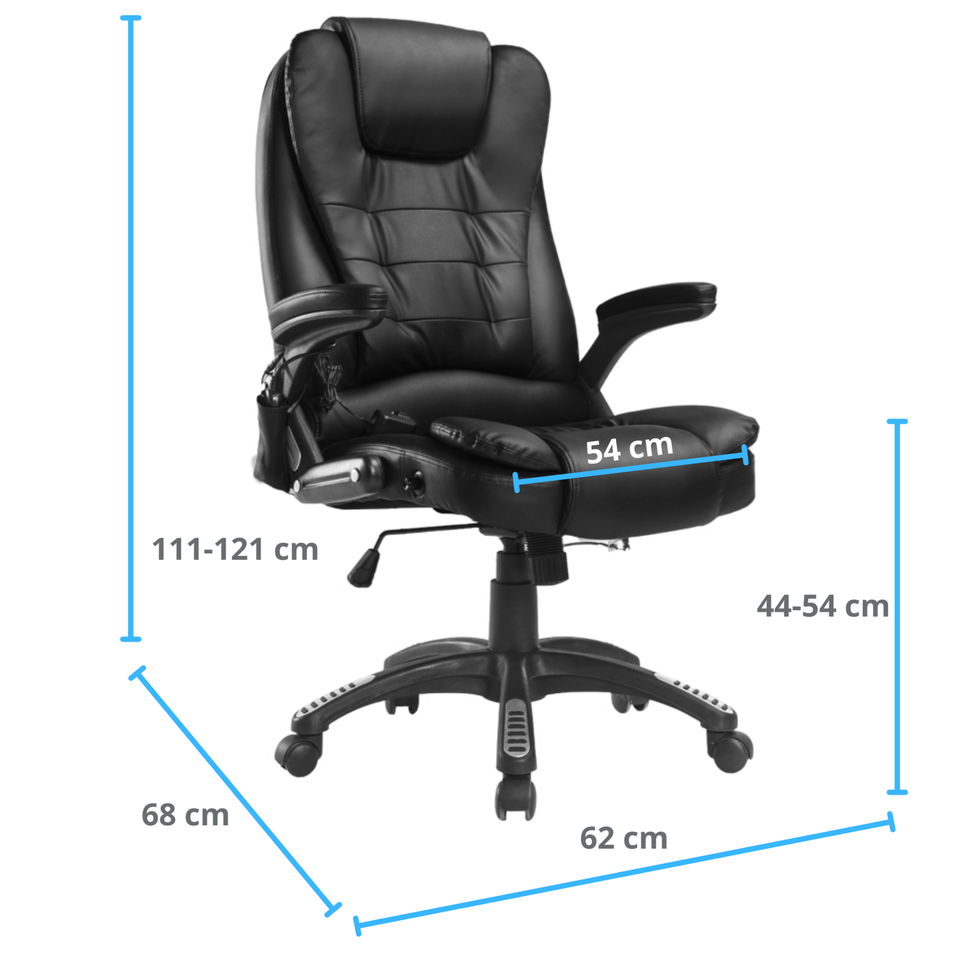 Comfortabele zwarte bureaustoel met verwarming en massage – kunstleer en ergonomisch design