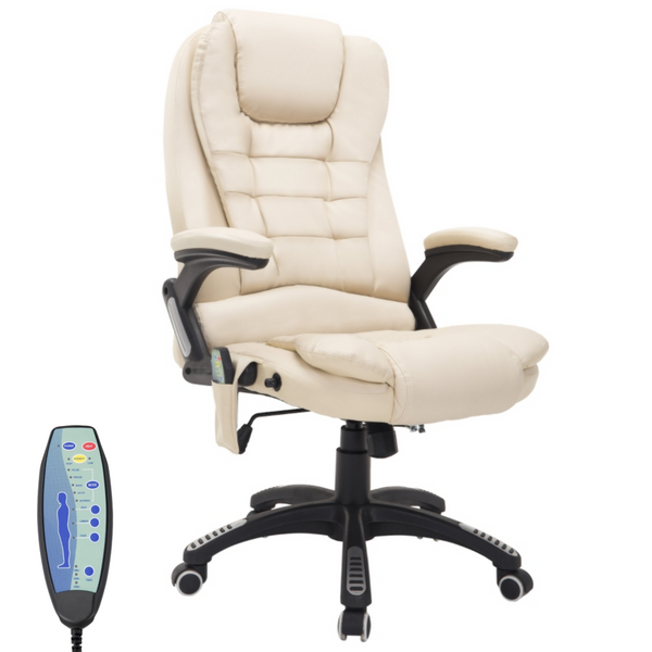 Beige bureaustoel met stoelverwarming en massage – stijlvol en ergonomisch comfort