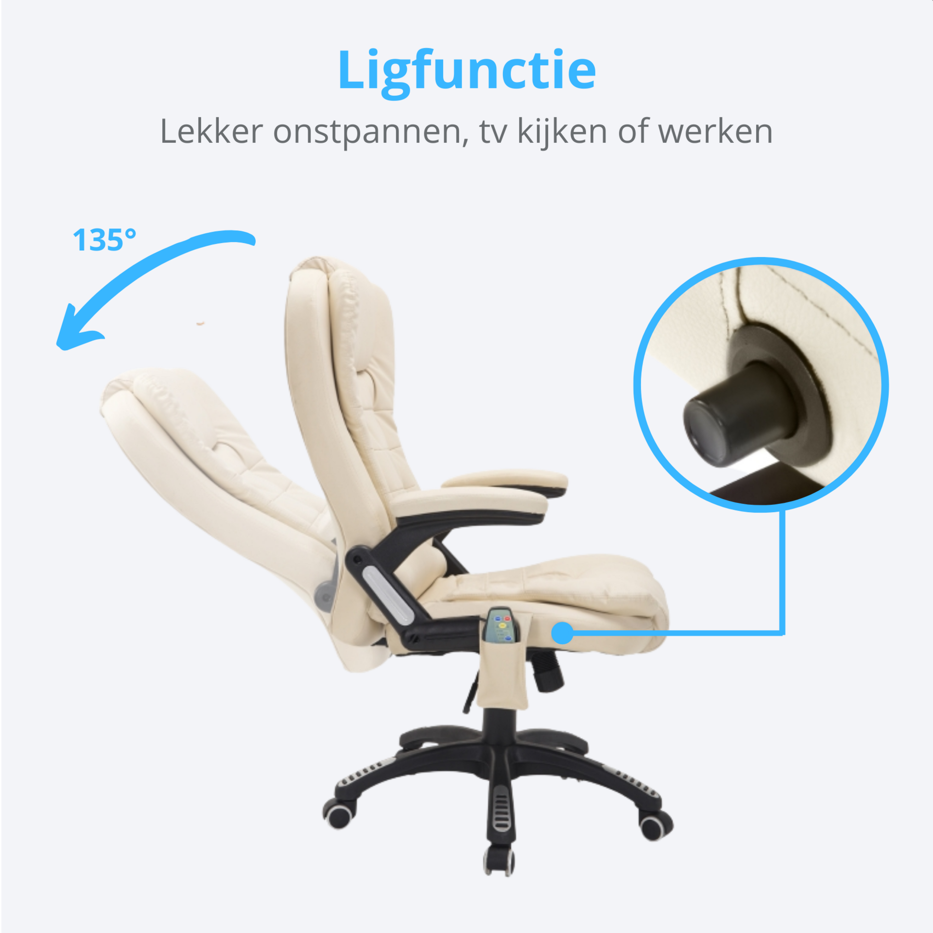 Beige bureaustoel met stoelverwarming en massage – stijlvol en ergonomisch comfort