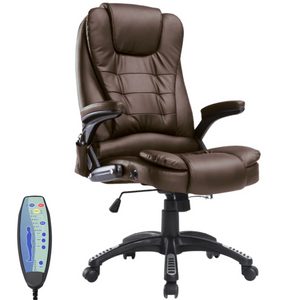 Bruine bureaustoel met stoelverwarming en massage – stijlvol en comfortabel design met verstelbare functies en ergonomisch comfort.
