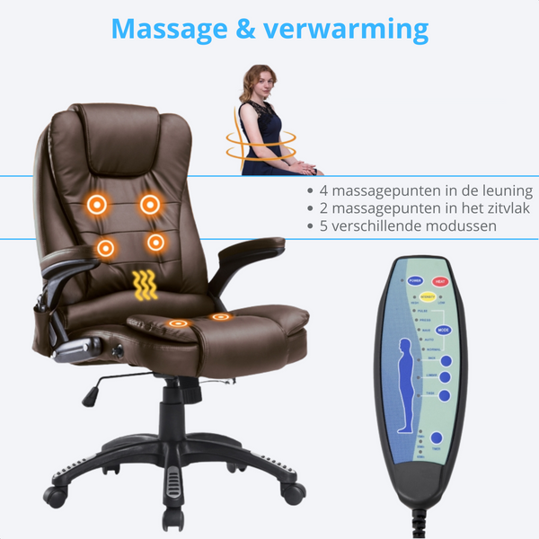 Bruine bureaustoel met stoelverwarming en massage – stijlvol en comfortabel