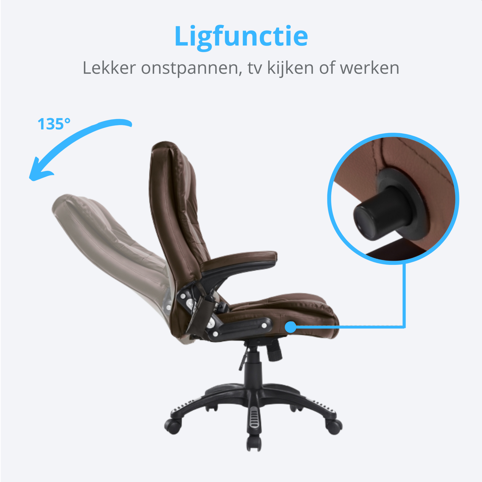 Bruine bureaustoel met stoelverwarming en massage – stijlvol en comfortabel