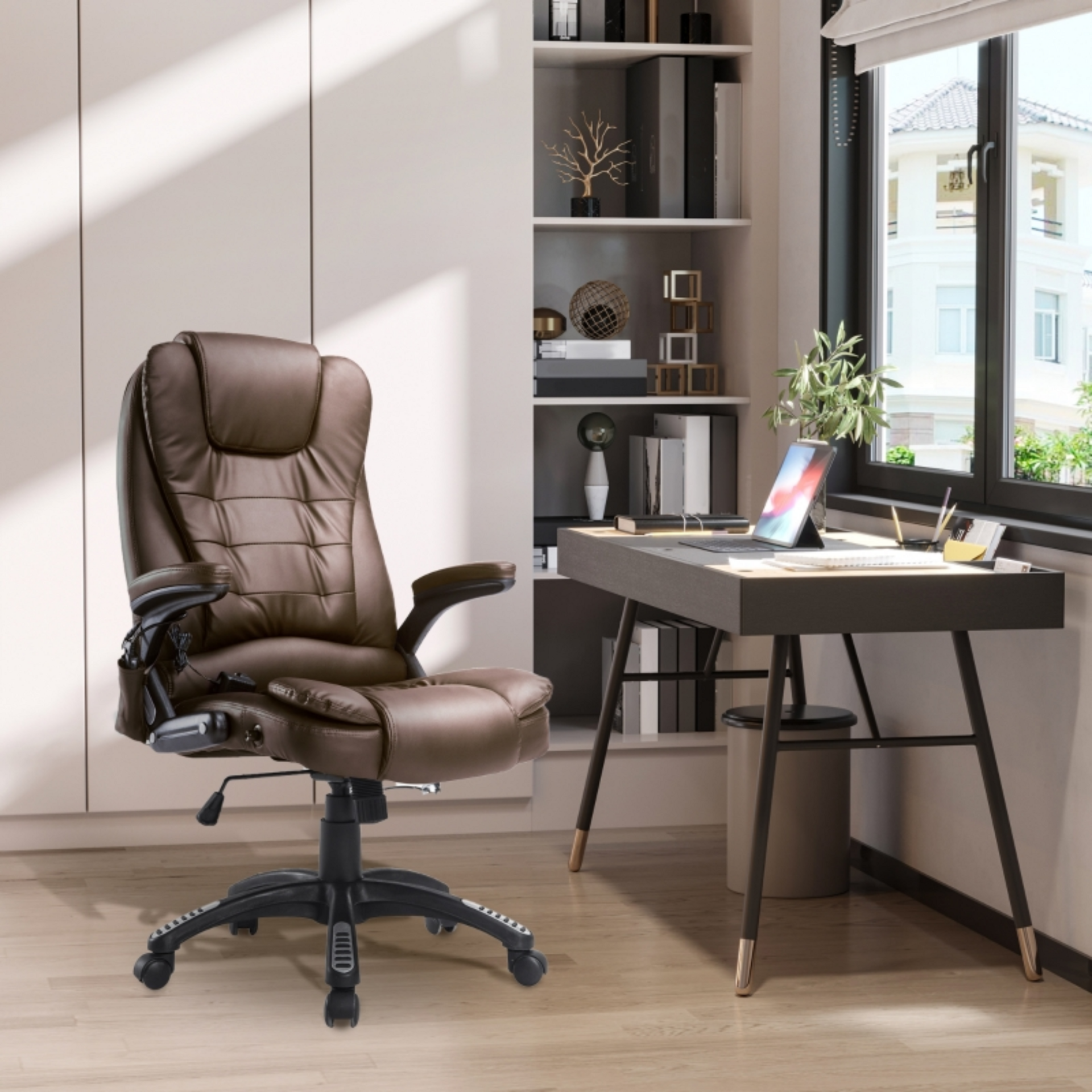 Bruine bureaustoel met stoelverwarming en massage – stijlvol en comfortabel